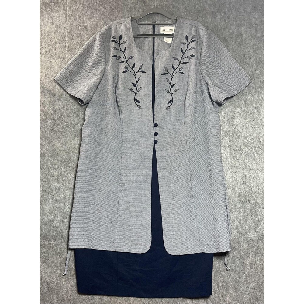 Vintage Lady Dorby Dress Womens Plus 20W Blue Check Embroidered Lagenlook 90s